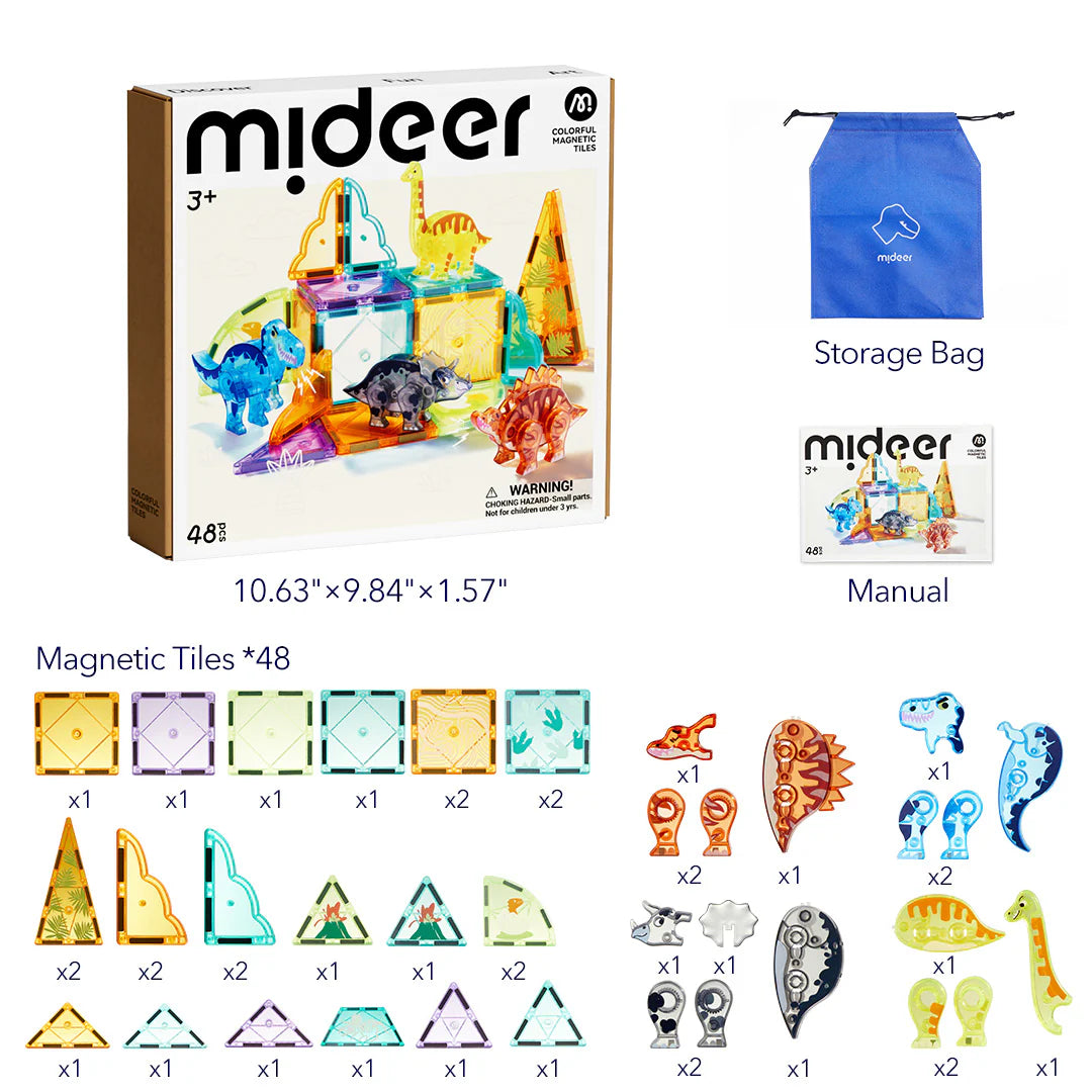 Mideer - Colorful Magnetic Tiles Jurassic Adventure 48 Pcs
