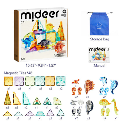 Mideer - Colorful Magnetic Tiles Jurassic Adventure 48 Pcs