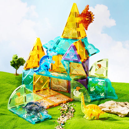 Mideer - Colorful Magnetic Tiles Jurassic Adventure 48 Pcs