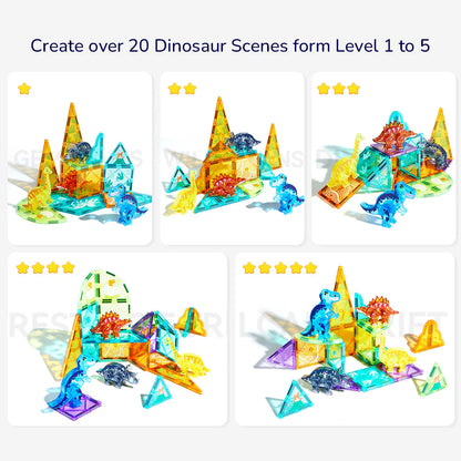 Mideer - Colorful Magnetic Tiles Jurassic Adventure 48 Pcs