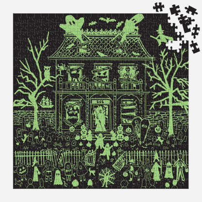 Galison -  500 Piece Glow in the Dark Puzzle - Haunted House